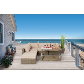 Rattan Lounge Dining natrual Elli mit Garten Deko