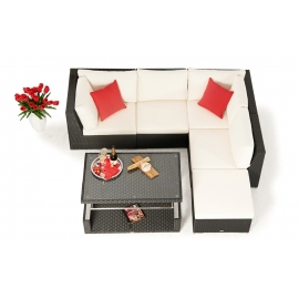 Rattan Lounge Dining schwarz Elli für 5 Personen