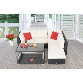 Rattan Lounge Dining schwarz Elli mit Garten Deko