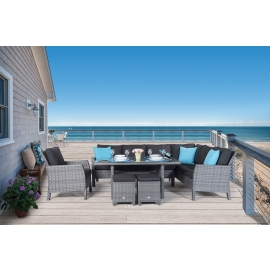 Rattan Lounge Loungetisch Mauritius Esstisch grau