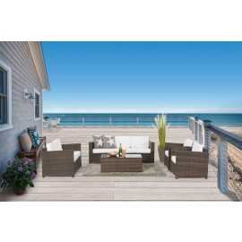 Rattan Lounge Madison braun mit Dekokissen