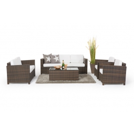 Rattan Lounge Madison braun Polsterbezug beige