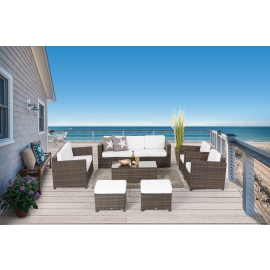 Rattan-Lounge Madison Deluxe braun Polster beige