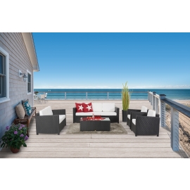 Rattan Lounge Madison schwarz Polster beige