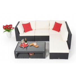 Rattan Lounge mit Esstisch unten Elli schwarz