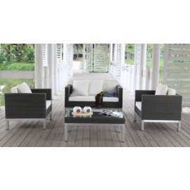 Rattan Lounge Opera graubraun, Bezug beige
