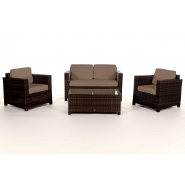 Rattan Lounge Dallas braun Stoffbezug sandbraun