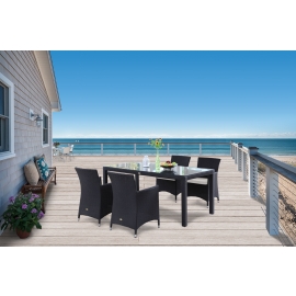 Rattan Tisch 4 Rattan Stühle für den Garten Jamaika schwarz
