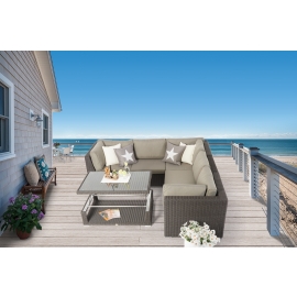 Rattan Lounge Dining braun Emely Esstisch