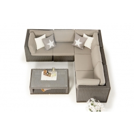 Rattan Lounge Dining braun Emely mit Deko