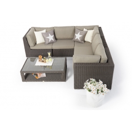 Rattan Lounge Dining braun Emely mit dicken Polster
