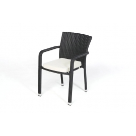 Rattan Stuhl schwarz Sitzkissen beige