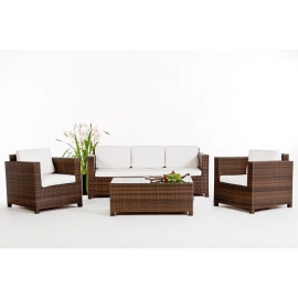 Rattanmöbel Rimini Rattan Gartenmöbe braun Stoffbezug beige