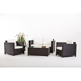 Rattanmöbel Set schwarz Dallas, Polster beige