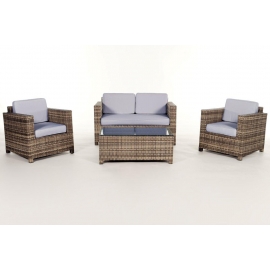Rattanmöbel Dallas Lounge natural Stoffebezug blau