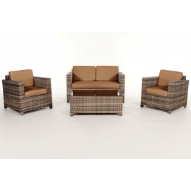 Rattanmöbel Dallas Lounge natural Stoffebezug caramel