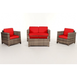 Rattanmöbel Dallas Lounge natural Stoffebezug rot