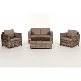 Rattanmöbel Dallas Lounge natural Stoffbezug sandbraun