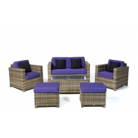 Rattanmöbel Dallas Lounge natural Stoffebezug violett