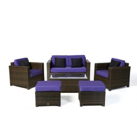 Rattanmöbel Dallas Luxus braun Stoffbezug violett