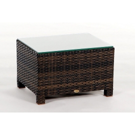 Rattanmöbel Dallas Luxus Hocker braun mit Glasplatte
