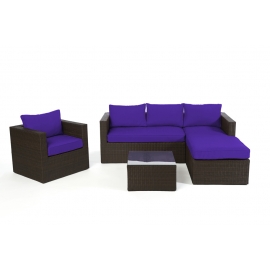 Rattanmöbel Jurassic Lounge braun Bezüge violett