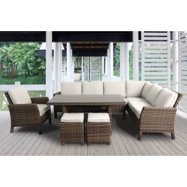 Rattanmöbel Lounge Dining Chipmunki Stoffbezug beige