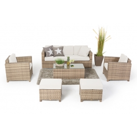 Rattanmöbel Rimini Luxus Lounge Set natural Polsterbezug beige
