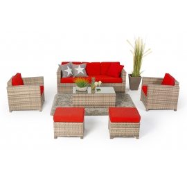 Rattanmöbel Rimini Luxus Lounge Set natural Polsterbezug rot