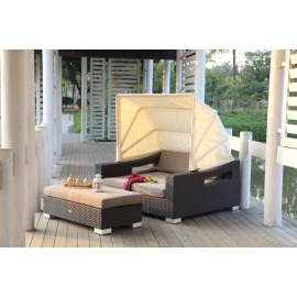Strandkorb Rattan schwarz, Stoffbezug sandbraun